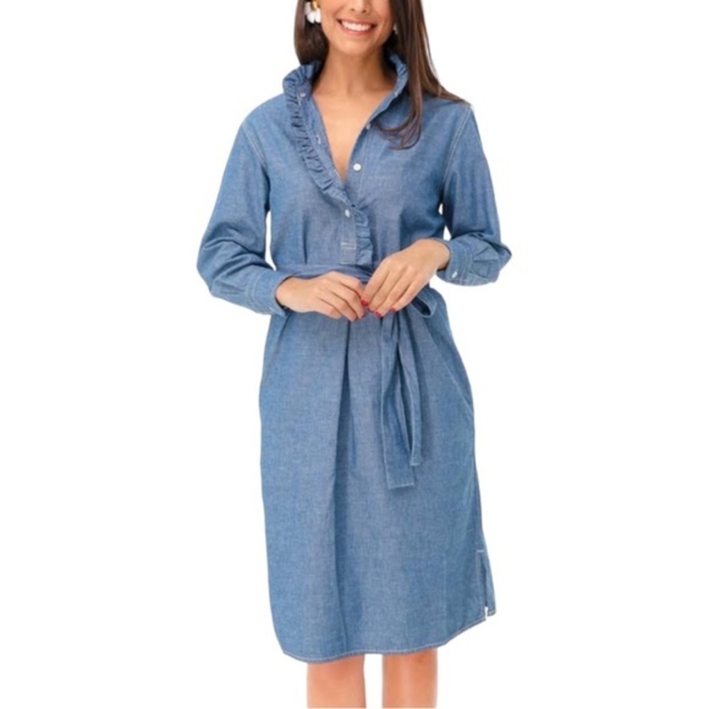 Tory Burch Deneuve Light Blue Denim Knee Length Shirtdress Size XS
